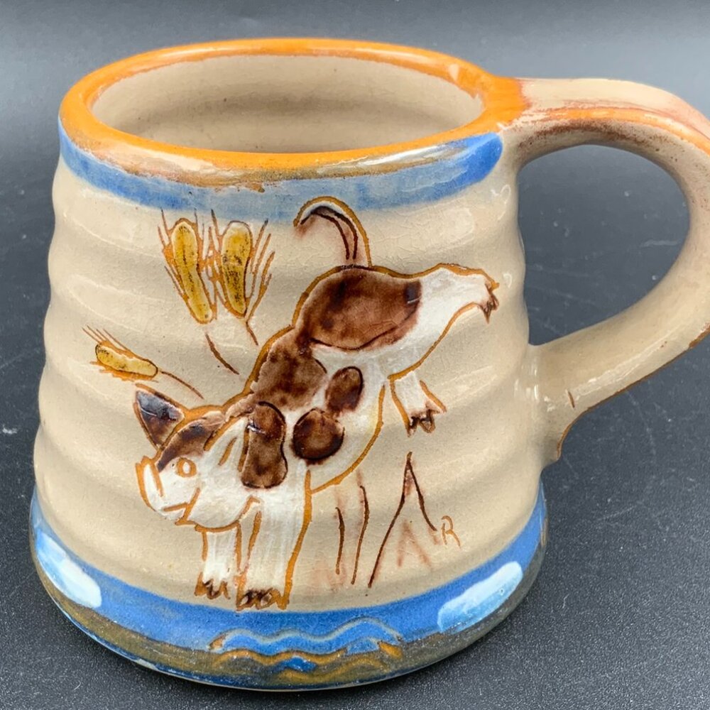 Danish MCM Knabstrup Stoneware Mug Cow Dancing in Field - Picture 7 of 8